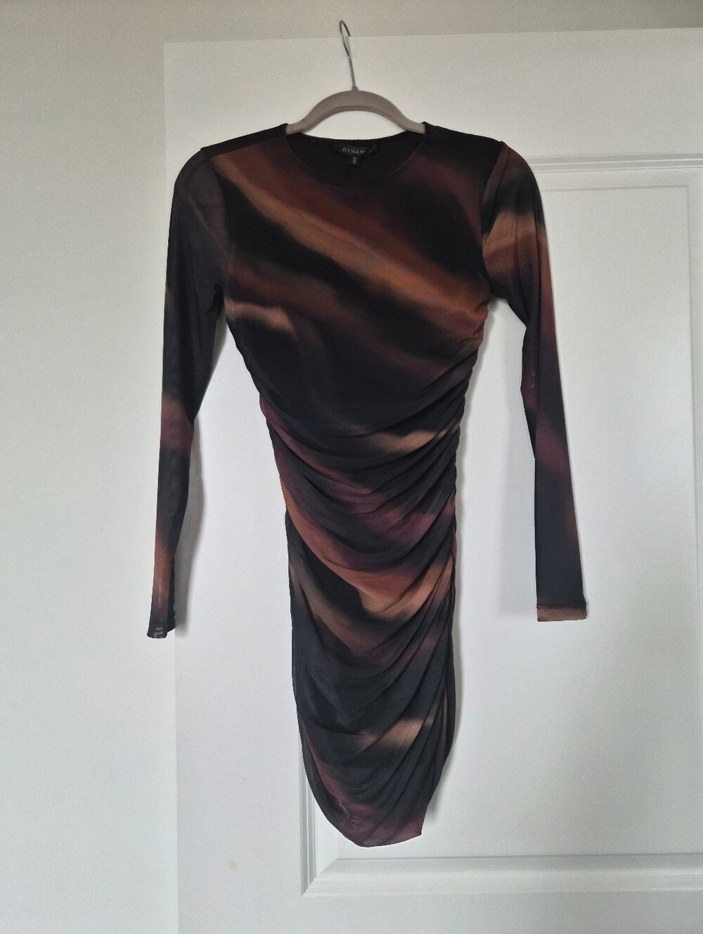 Dynamite Long Sleeve Ruched Bodycon Dress in Multicolor